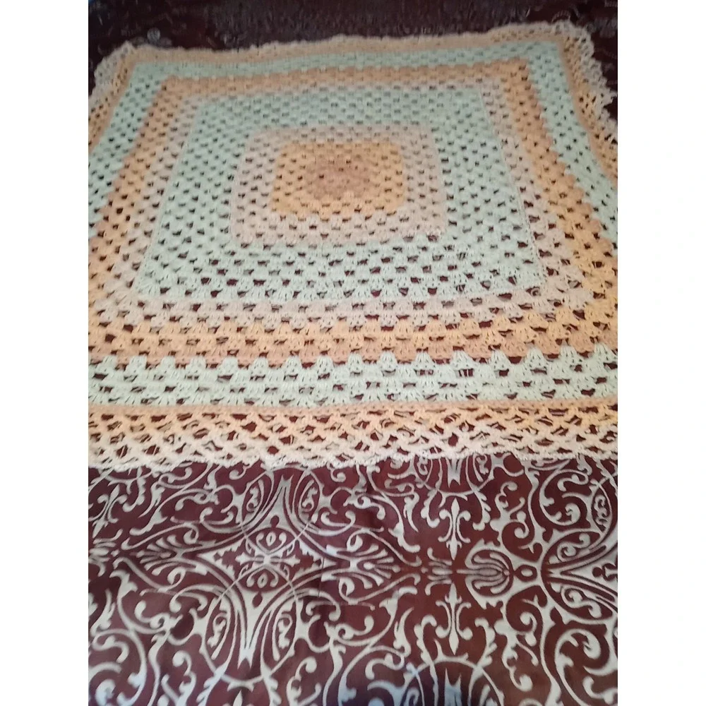 Vtg Handmade Granny Square Blanket Afghan‎ Crochet Knit Throw Blanket 50 x 45